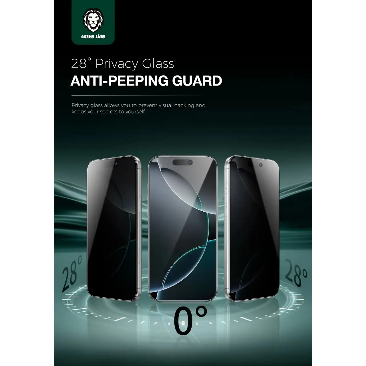 محافظ صفحه نمایش شیشه ای اورجینال Green Lion Steve Privacy مدل Apple iPhone 17 Pro (پک دار)
